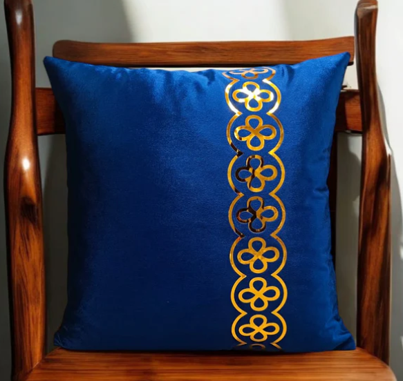 BLUE VELVET CUSHION COVER  WITH LASER CUT _ 16 * 16 INCHES