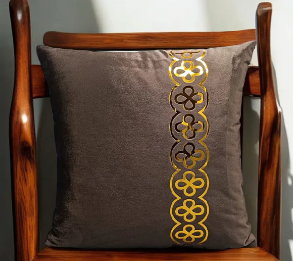 BROWN VELVET CUSHION COVER WITH LASER CUT _ 16 * 16 INCHES