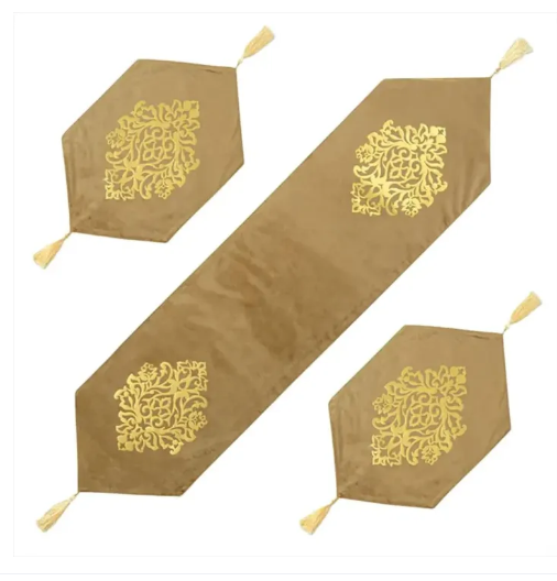 Light brown 3 pcs table runner mat set ( 1 runner & 2 mat ) _  size of runner 52 /12 inches  and size of mat 18/22 inches