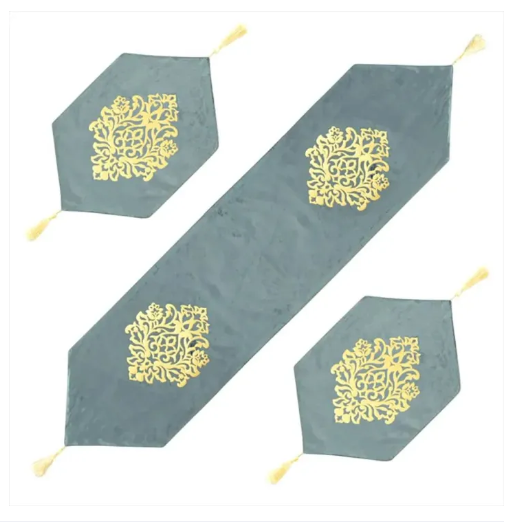 3PCS TABLE RUNNER MAT SET ( 1 RUNNER & 2 MAT ) _ SIZE OF RUNNER 52 /12 INCHES & SIZE OF MAT 18 /12 INCHES