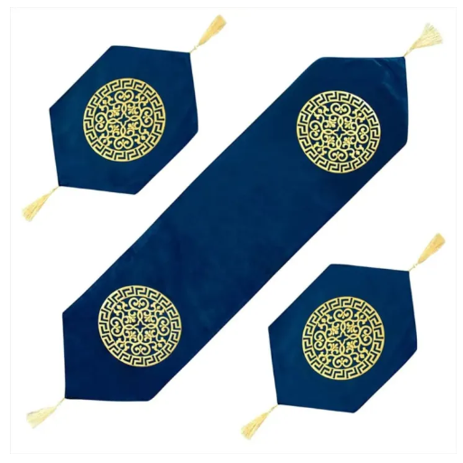 BLUE TABLE RUNNER MAT 3PCS SET   ( 1 RUNNER & 2 MAT )  _ SIZE OF RUNNER 52 /12 INCHES AND SIZE OF MAT 18 / 12 INCHES