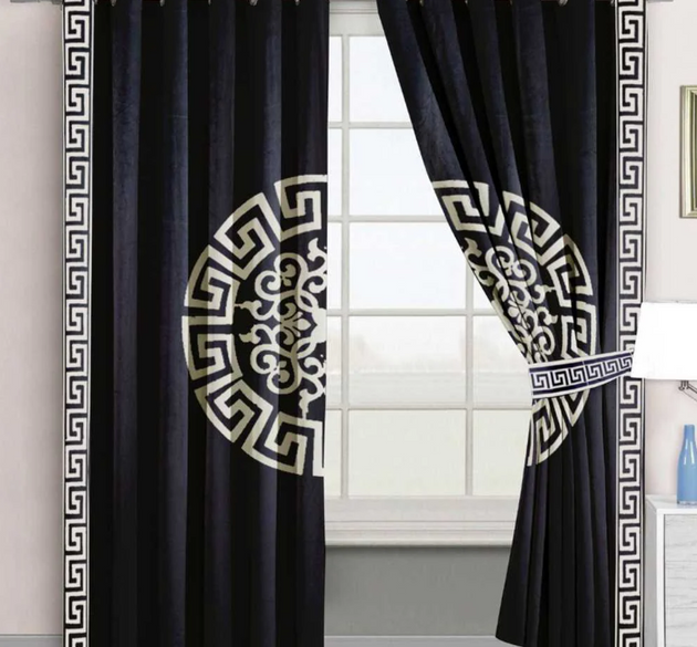 Velvet  curtains  with laser cut (  Length 254 cm ,  width 137 cm )  _  Black and offwhite