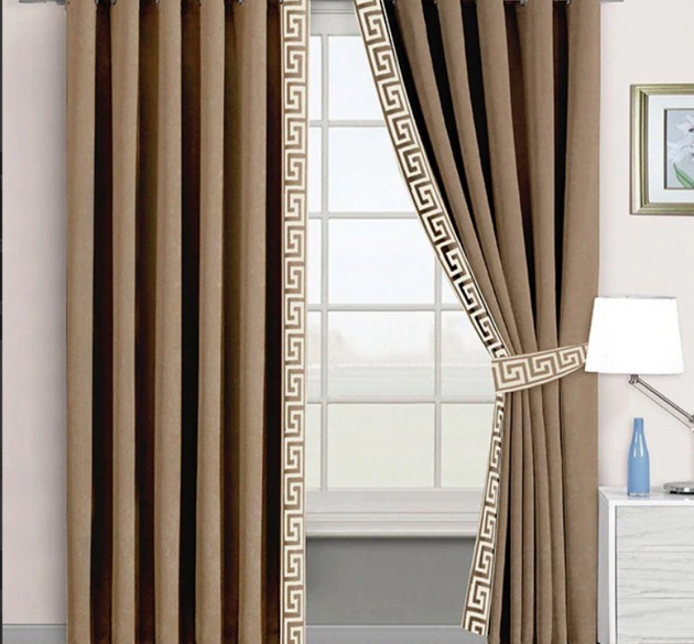 Velvet Curtains with laser cut (  length :  254 cm , Width :  137 cm ) _  Dull brown and offwhite