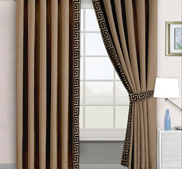 Velvet curtains with laser cut (  Length : 254 cm ,  Width :  137 cm )  _  Dull brown and black