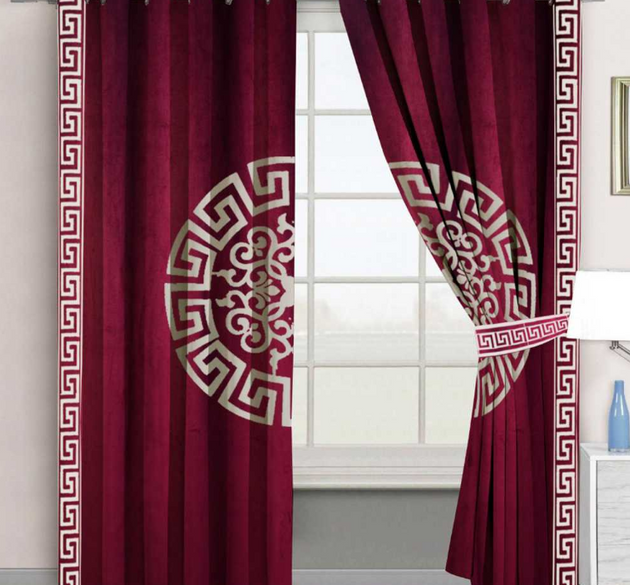 LUXURY SPLENDID  CURTAINS (  LENGTH : 254 CM , WIDTH :  137 CM )  _  MAROON AND OFFWHITE