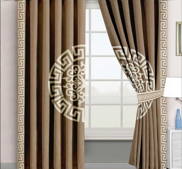 LUXURY CURTAINS (  LENGTH 254 CM , WIDTH : 137 CM )  _  BROWN AND OFFWHITE