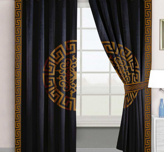 LUXURY VELVET CURTAINS (  LENGTH :  254 cm ,  width 137 cm  )  _   Black and camel