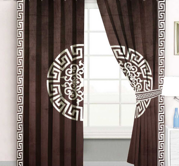 LUXURY VELVET CURTAINS (  LENGTH :  254 CM ,  WIDTH :  137 CM )  _  BROWN & OFFWHITE