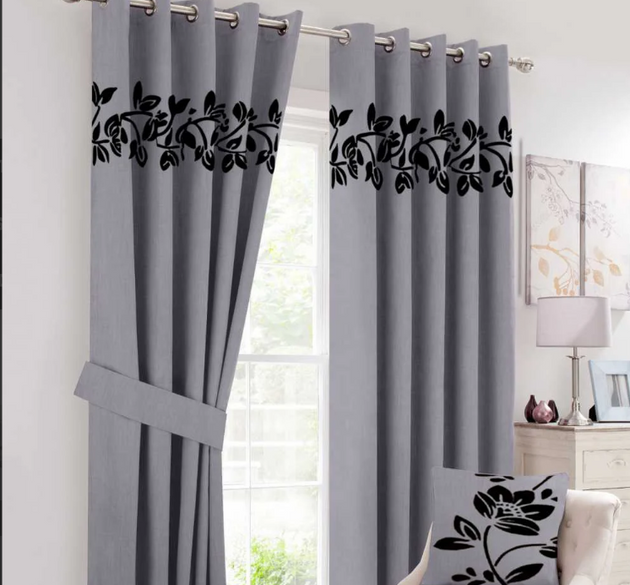 LUXURY VELVET CURTAINS (  LENGTH :  254 CM , WIDTH : 137 CM  ) _  GREY AND BLACK