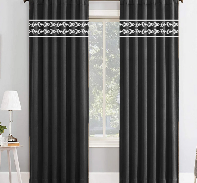 BLACK AND WHITE LUXURY VELVET CURTAINS (  LENGTH :  254 CM ,  WIDTH : 137 CM )