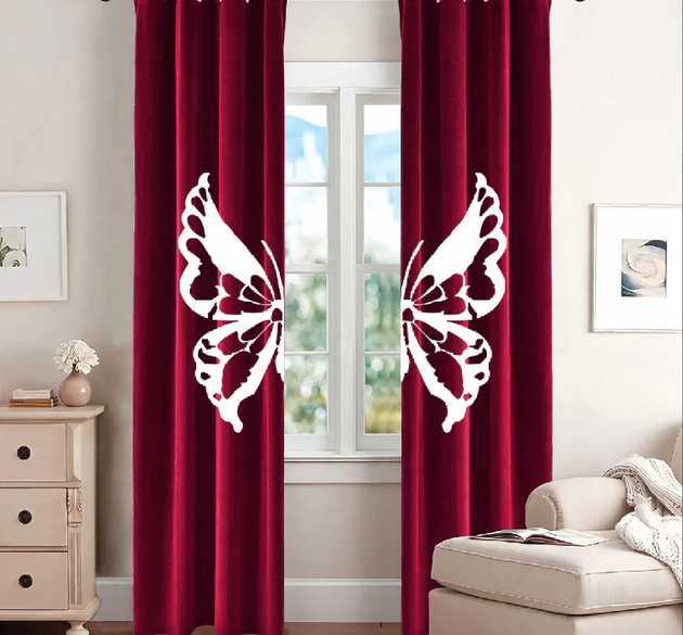 LUXURY SPLENDID VELVET CURTAINS ( LENGTH 254 CM , WIDTH : 137 CM ) _  MAROON AND WHITE