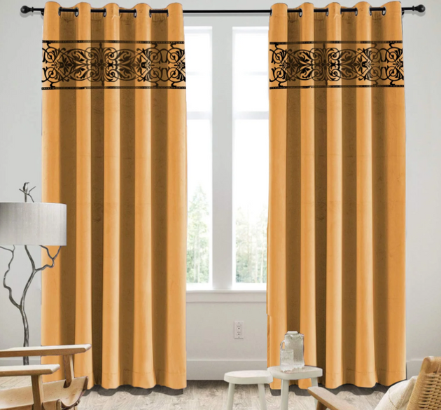 LUXURY VELVET CURTAINS  ( LENGTH : 254 CM , WIDTH : 137 CM )  _  BEIGE