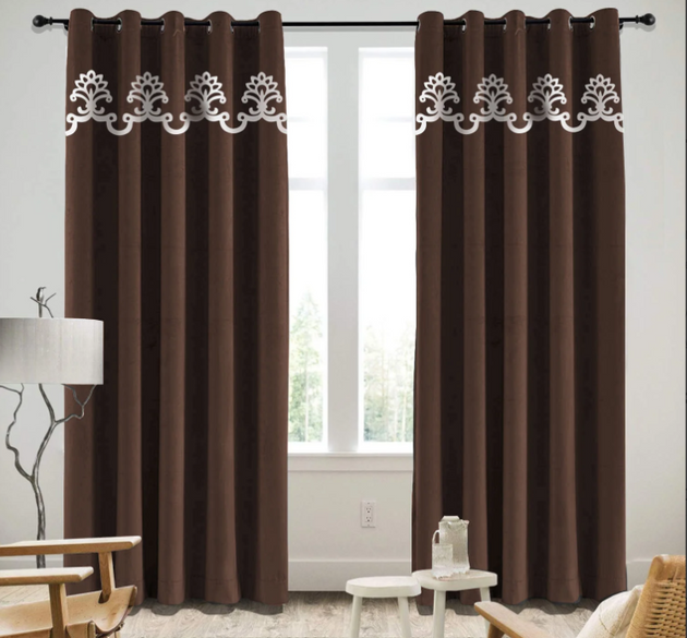 LUXURY SPLENDID VELVET CURTAINS (  LENGTH :  254 CM , WIDTH :  137 CM )  _   BROWN AND WHITE