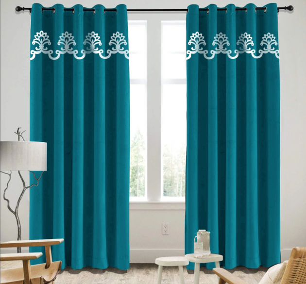 LUXURY VELVET CURTAINS (  LENGTH : 254 CM , WIDTH : 137 CM ) _  ZINC AND WHITE