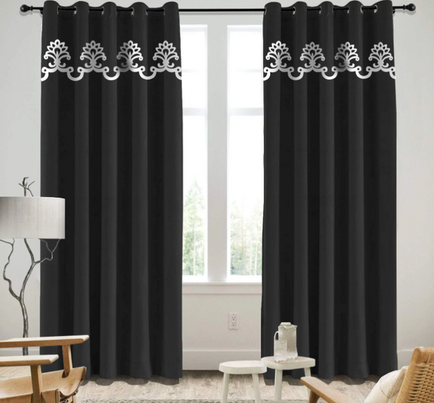 LUXURY SPLENDID VELVET  CURTAINS (  LENGTH :  254 cm , width : 137 CM )  _  BLACK AND WHITE