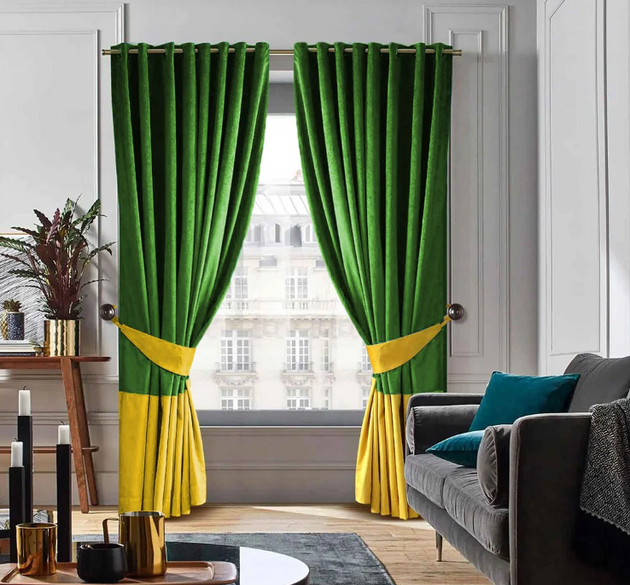 2 COLOUR LUXURY VELVET CURTAINS WITH TIE BACK ( LENGTH : 254 CM , WIDTH : 137 CM )