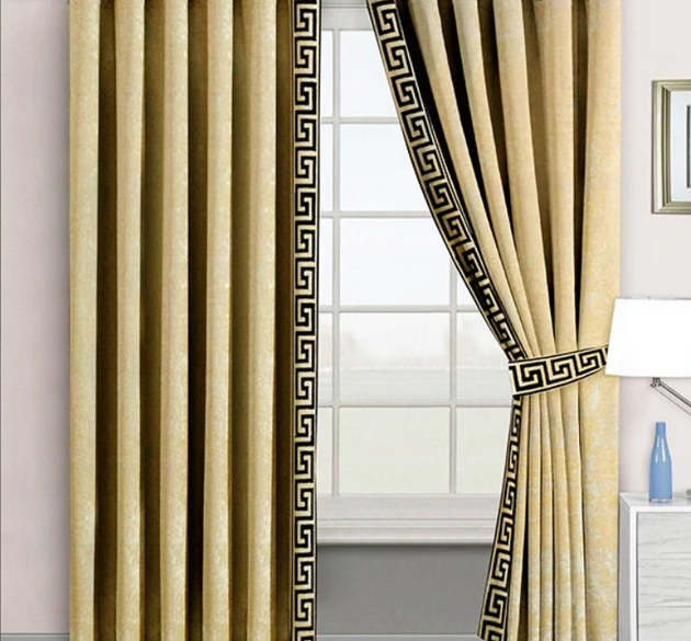 LUXURY SPLENDID VELVET CURTAINS ( LENGTH : 254 CM , WIDTH 137 CM ) _ GOLDEN & BLACK