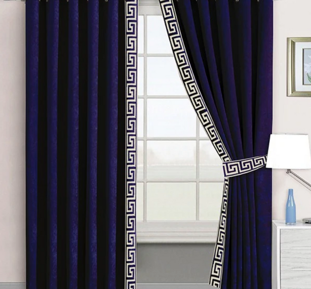 LUXURY  SPLENDID VELVET CURTAINS  ( LENGTH : 254 CM , WIDTH : 137 CM ) _ BLUE AND WHITE