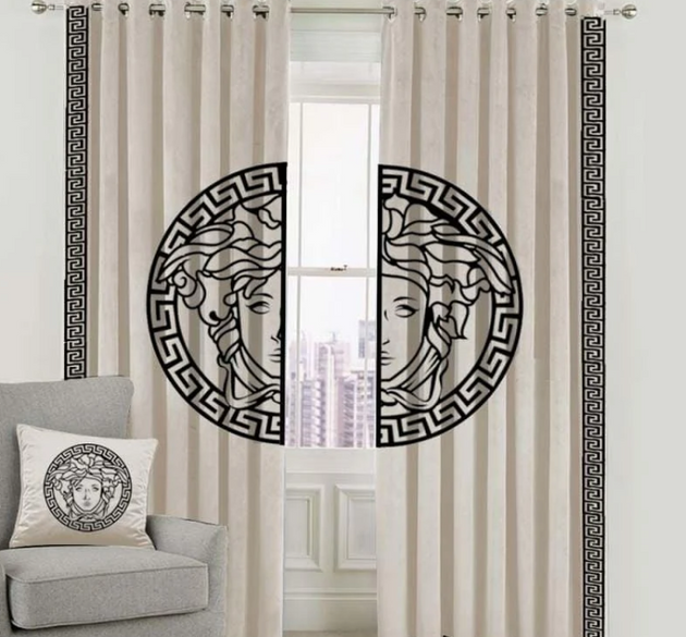 LUXURY VELVET CURTAINS ( LENGTH : 254 CM , WIDTH : 137 CM)  _ OFFWHITE  & BLACK