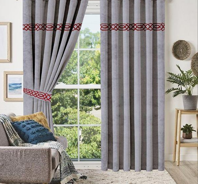 LUXURY SPLENDID VELVET CURTAINS ( LENGTH : 254 CM , WIDTH : 137 CM ) _  GREY &  MAROON