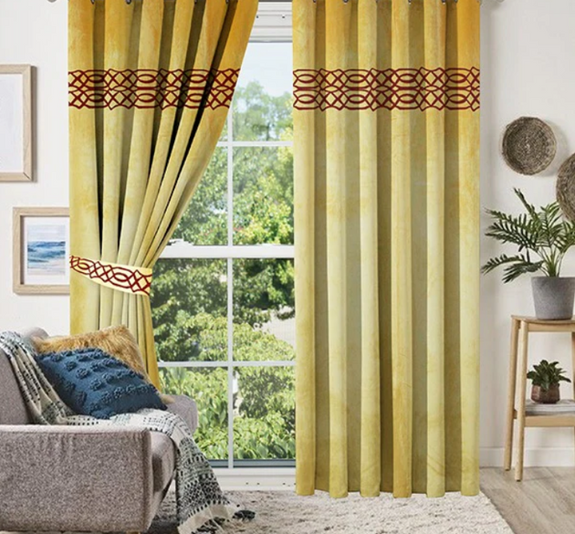 LUXURY VELVET CURTAINS ( LENGTH : 254 CM , WIDTH : 137 CM )  _  GOLDEN & MAROON