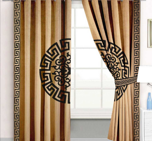 LUXURY VELVET CURTAINS ( LENGTH : 254 CM , WIDTH : 137 CM ) _ GOLDEN  & BLACK