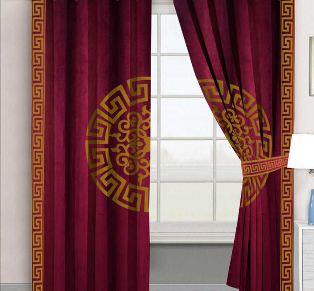 LUXURY SPLENDID VELVET CURTAINS ( LENGTH : 254 CM , WIDTH : 137 CM ) _ MAROON & GOLDEN