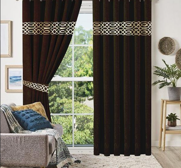 LUXURY SPLENDID VELVET CURTAINS ( LENGTH : 254 CM , WIDTH : 137 CM ) _ BROWN & OFFWHITE