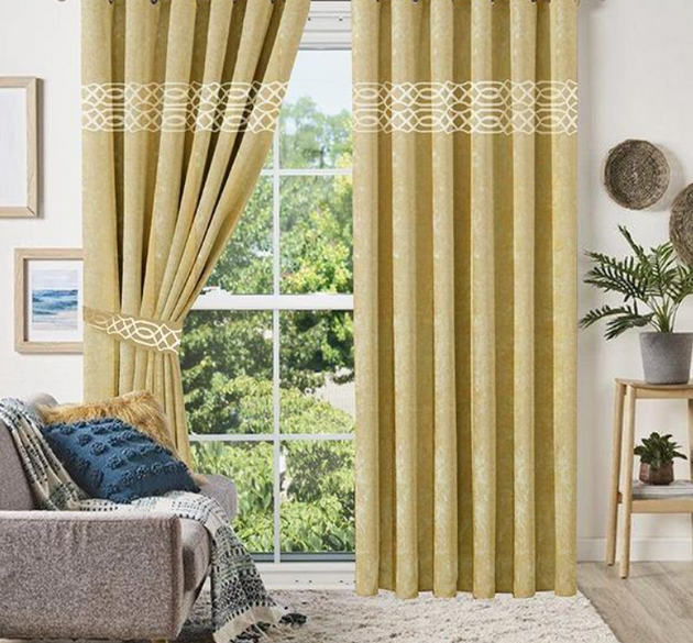 LUXURY SPLENDID VELVET CURTAINS ( LENGTH : 254 CM , WIDTH : 137 CM ) _  YELLOW & OFFWHITE