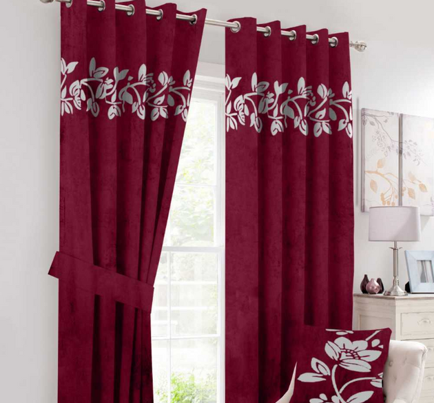 LUXURY SPLENDID VELVET CURTAINS ( LENGTH : 254 CM , WIDTH : 137 CM ) _ MAROON  & OFFWHITE