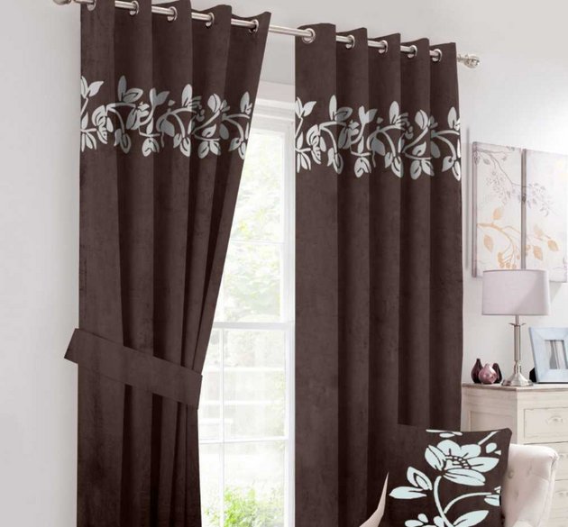 LUXURY SPLENDID VELVET CURTAINS ( LENGTH : 254 CM , WIDTH 137 CM ) _ BROWN & OFFWHITE