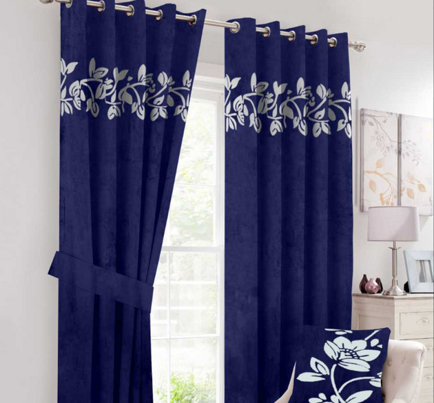 LUXURY SPLENDID VELVET CURTAINS ( LENGTH : 254 CM , WIDTH : 137 CM ) _ BLUE & OFFWHITE