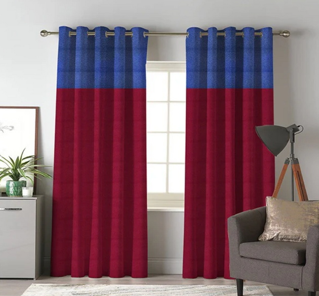 2 COLOUR CURTAINS ( LENGTH 254 CM , WIDTH : 137 CM ) _ MAROON & BLUE