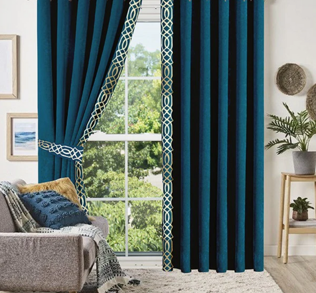 LUXURY SPLENDID  VELVET CURTAINS ( LENGTH : 254 CN , WIDTH : 137 CM )  _  ZINC & OFFWHITE