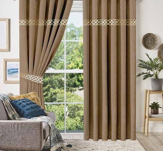 LUXURY SPLENDID VELVET CURTAINS ( LENGTH : 254 CM , WIDTH : 137 CM )  _  BROWN &  OFFWHITE