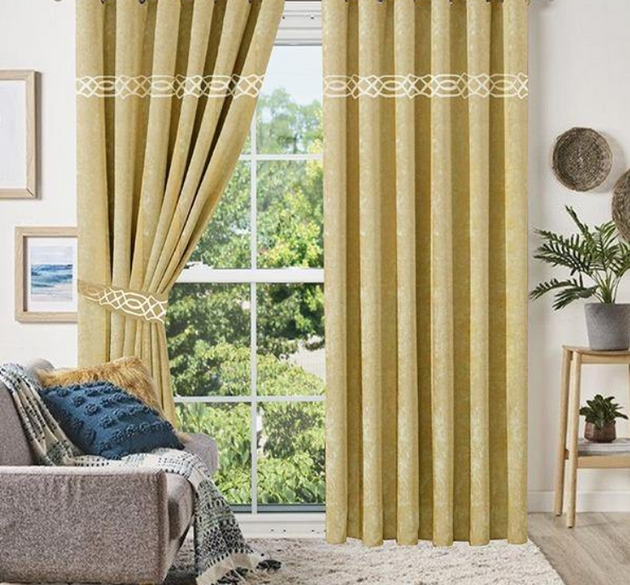 LUXURY SPLENDID VELVET CURTAINS ( LENGTH : 254 CM , WIDTH : 137 ) -  YELLOW & OFFWHITE