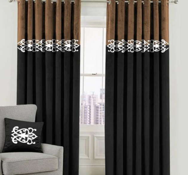 2 COLOUR LUXURY  SPLENDID VELVET CUTAINS  ( LENGTH : 254 CM , WIDTH : 137 CM ) _ BROWN & BLACK