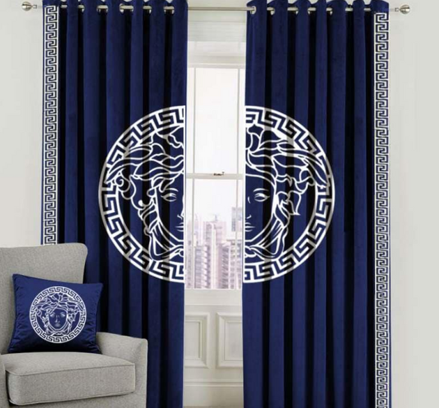 LUXURY SPLENDID VELVET CURTAINS ( LENGTH  : 254 CM , WIDTH : 137 CM )  _ BLUE