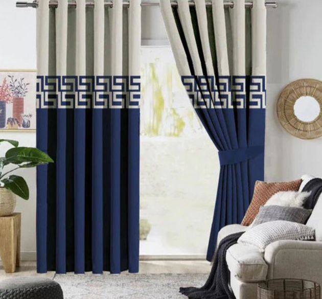 2 COLOUR LUXURY SPLENDID VELVET CURTAINS ( LENGTH : 254 CM  , WIDTH : 137 CM ) _ OFFWHITE & BLUE