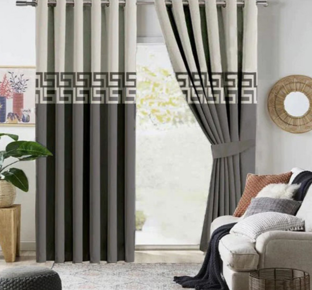 2 COLOUR LUXURY SPLENDID VELVET CURTAINS ( LENGTH : 254 CM , WIDTH : 137 CM ) _  OFFWHITE _  GREY