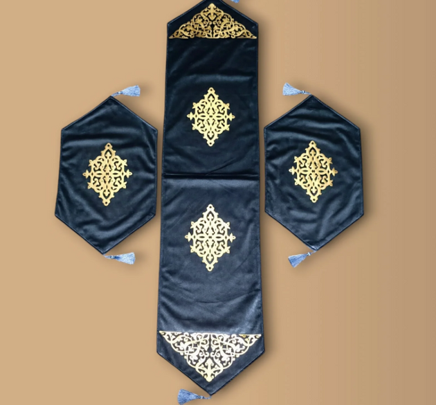 3 PCS TABLE RUNNER MAT SET ( 1 RUNNER &  2 MAT ) _ SIZE OF RUNNER 52/12 INCHES AND SIZE OF MAT 18/12 INCHES