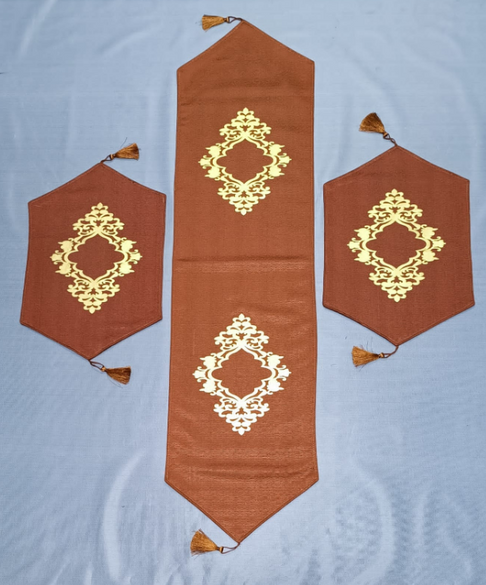 3 PCS TABLE RUNNER MAT SET ( 1 RUNNER & 2 MAT ) _ SIZE OF RUNNER 52/12 INCHES AND SIZE OF MAT 18/12 INCHES