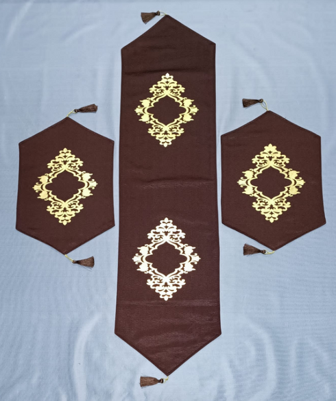 3 PCS TABLE RUNNER MAT SET ( 1 RUNNER & 2 MAT ) _ SIZE OF RUNNER 52/12 INCHES AND SIZE OF MAT 18/12 INCHES