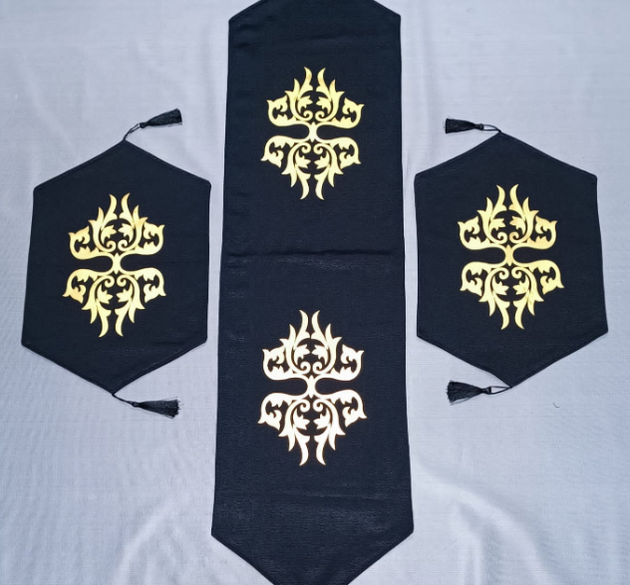 3 PCS TABLE RUNNER MAT SET ( 1 RUNNER & 2 MAT ) _ SIZE OF RUNNER 52/12 INCHES AND SIZE OF MAT 18/12 INCHES